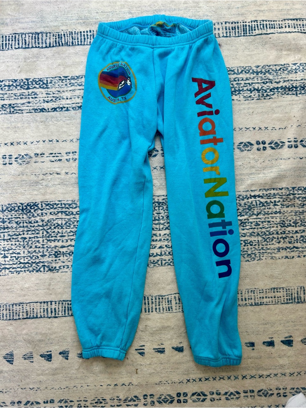 Aviator Nation Bright Teal Rainbow Logo Sweatpants